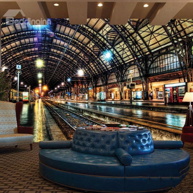 Magnificent Train Station Scenery Pattern Decorative Waterproof 3d Wall Murals