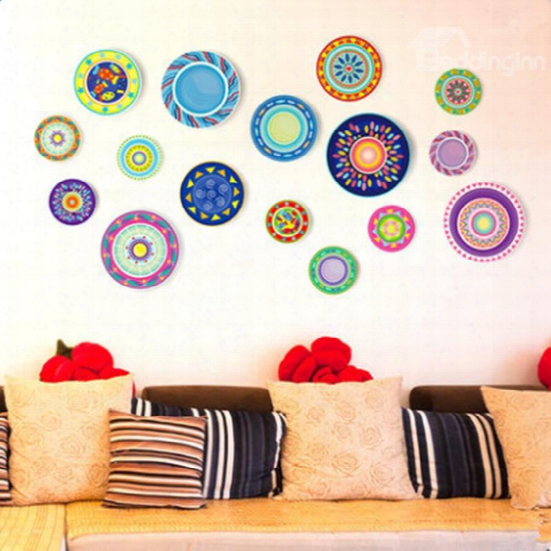 Modern Fashion Colorful Floral Circle Pattern Decorative Wall Stickers