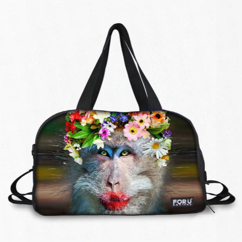 Monkey With Flower Print Nylon Large Capacity Outdoor 3d Travel Bags