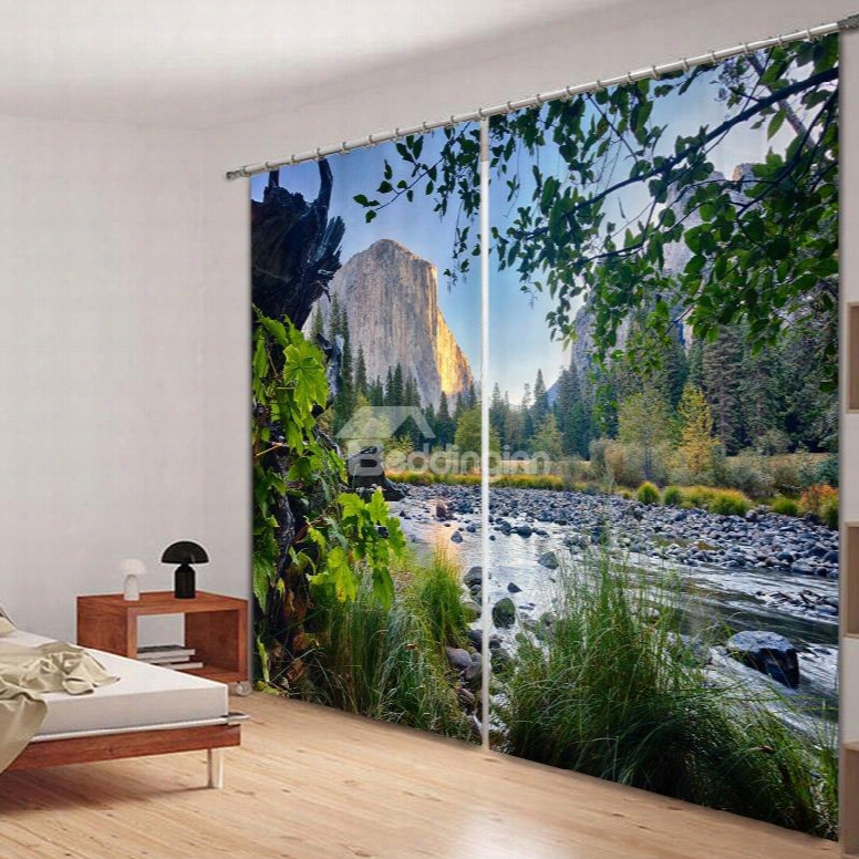 Mountains And Rivers Beautiful Natural Landscape Printed Polyester Custom 3d Curtain