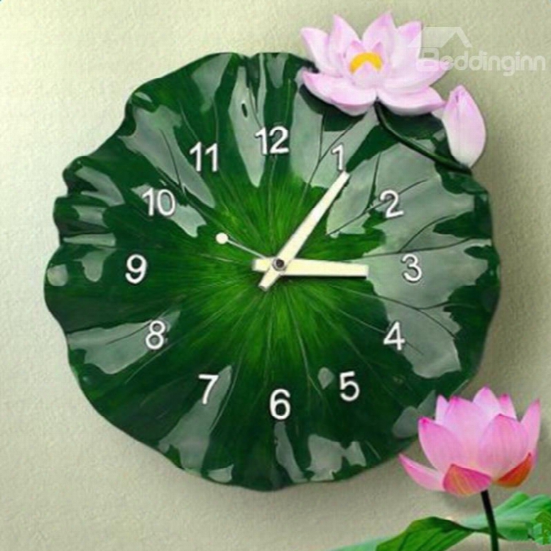 Natural Design Lotus Leaf Shape Resin Battery Wall Clock