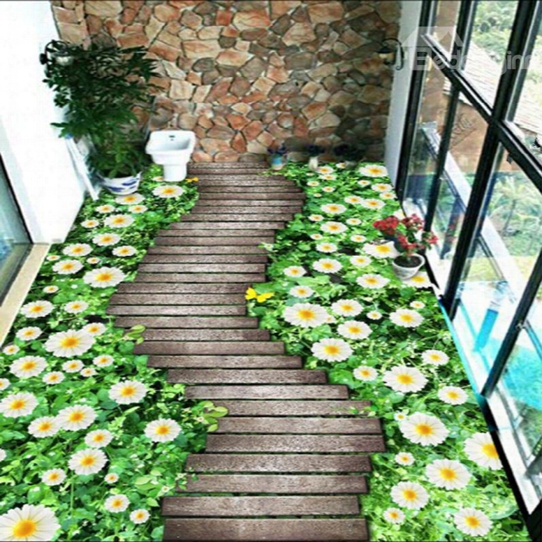 Natural Path Through The White Flowers Pattern Home Decorative Waterproof 3d Floor Murals