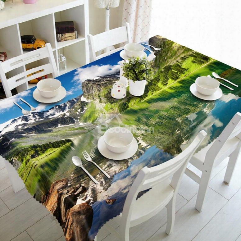 Natural River At The Foot Of The Mountain Prints Washable 3d Tablecloth