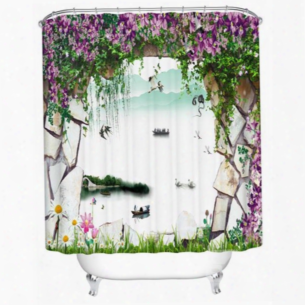 Natural Scenery Outside The Wall Print 3d Bathroom Shower Curtain