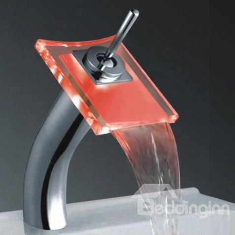 New Arrival Single Handle Waterfall Led Heat Discoloration Three Color Changing Bathroom&kitchen Faucet
