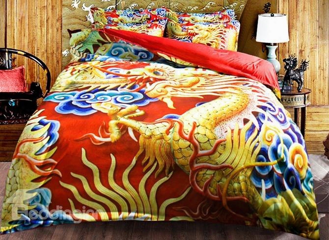 Noble  Chinese Dragon Print 4-piece Polyester Duvet Cover Sets