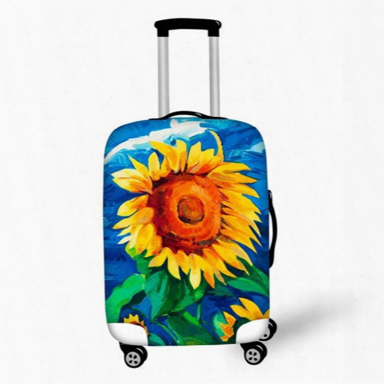 Oil Painting Style Sunflower Pattern 3d Painted Luggage Cover