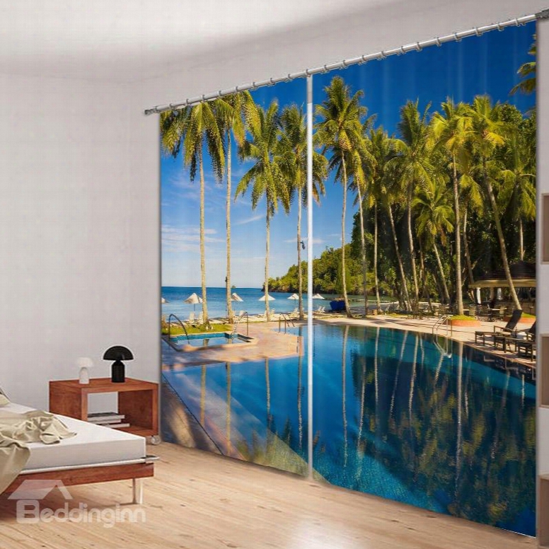 Peaceful Seaside Resort Printed 3d Curtain