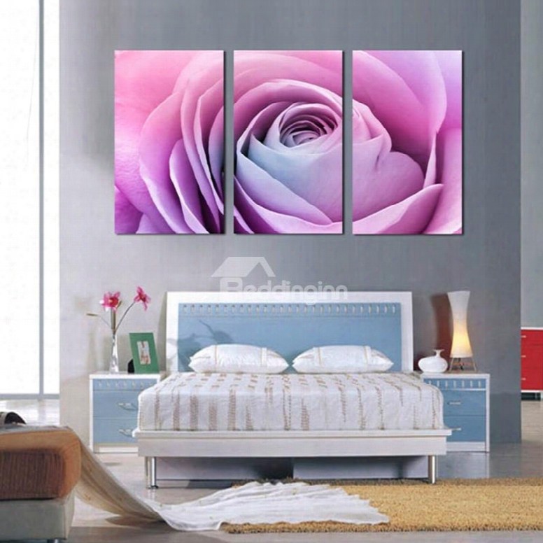 Pink Rose 3-piece Fabric Hanging Rectangles Framed Wall Prints