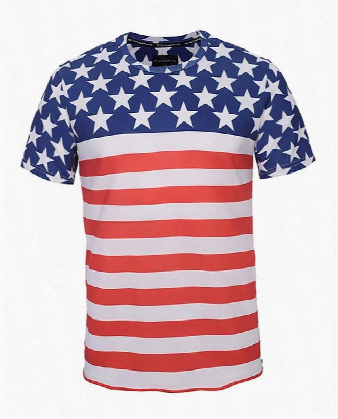 Popular Round Neck Stripe And Stars Pattern Side Zipper 3d Painted T-shirt