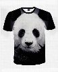 Cute Round Neck Panda Pattern Black 3D Painted T-Shirt