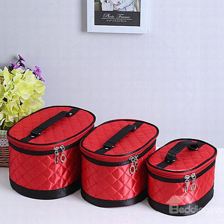 Red Big Size 3-pieces Travel Cosmetic Bags With Mirror