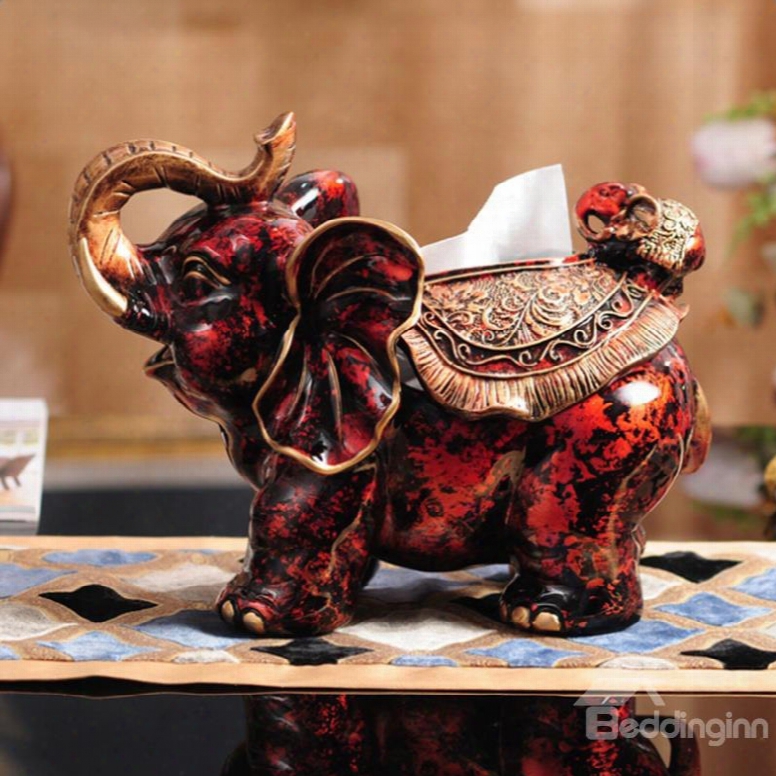 Red Classic European Denominate Resin Elephant Shape Design Desktop Tissue Box