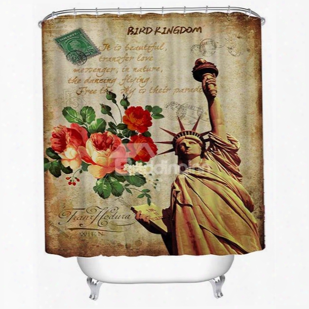 Retro Statue Of Liberty Print 3d Bathroom Shower Curtain