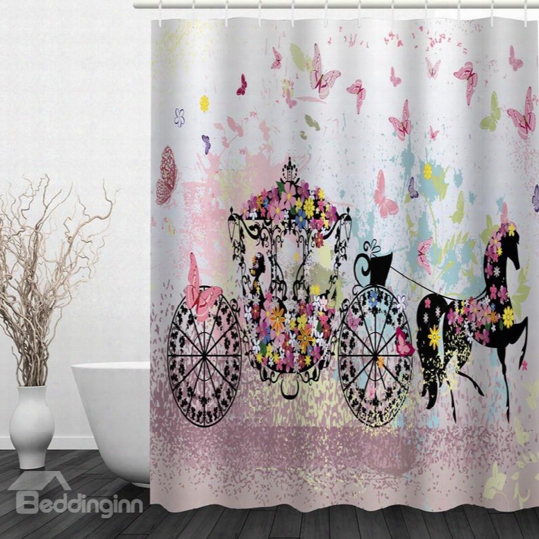 Romantic Butterfly Carriage 3d Printed Bathroom Waterproof Shower Curtain