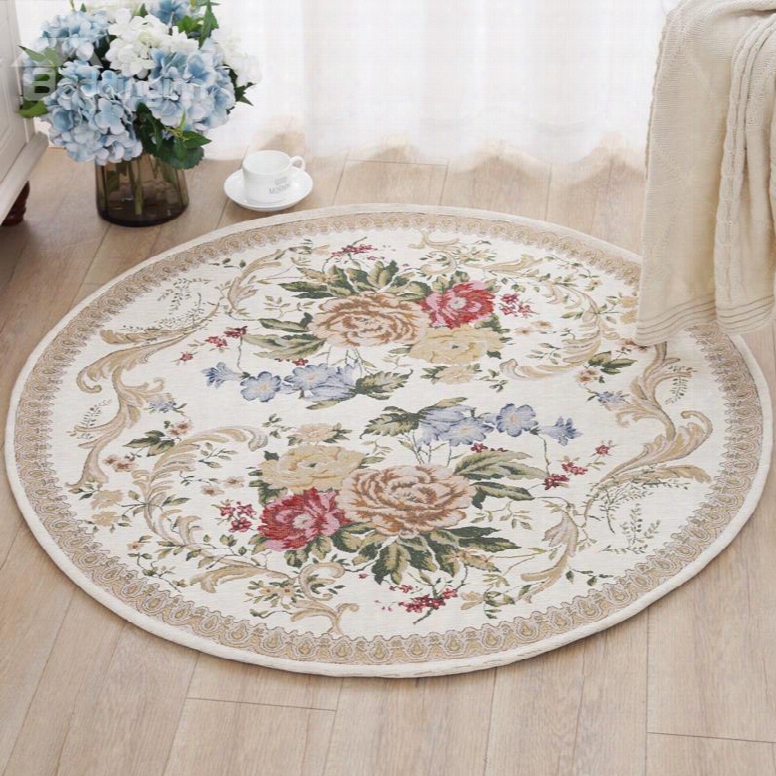 Round Country Style Flower Pattern Design Skid Resistance Area Rug