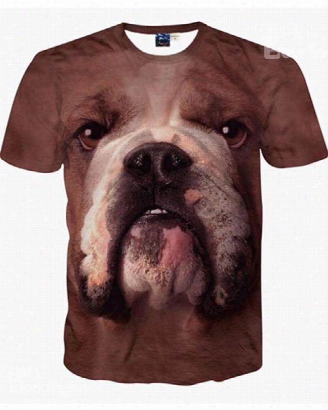 Rond Neck Dog Face Pattern 3d Painted T-shirt