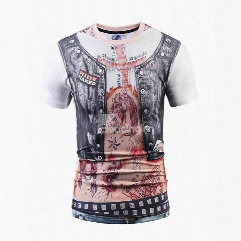 Round Neck Weskit And Tattoo Pattern 3d Painted T-shirt