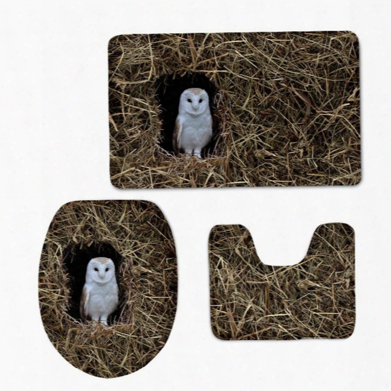 Snowy Owl In The Haystack Printed 3-pieces 3d Toilet Seat Cover Sets