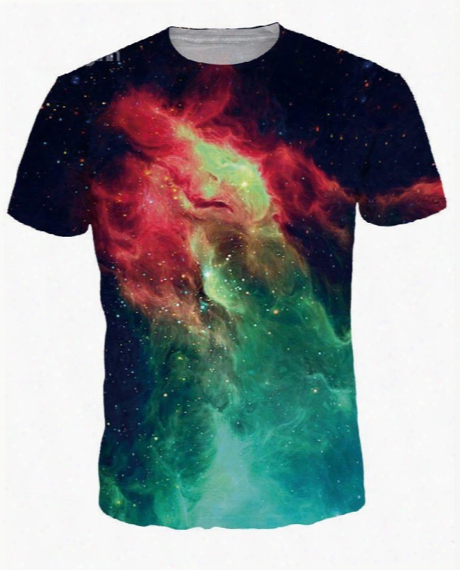 Special Round Neck Creative Galaxy Pattern 3d Painted T-shirt