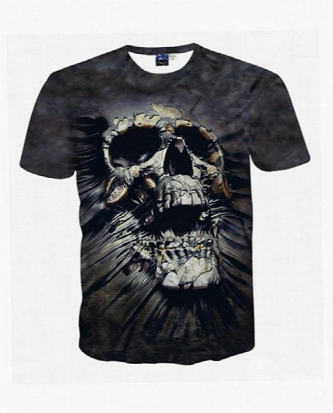 Special Round Neck Skull Pattern Black 3d Painted T-shirt