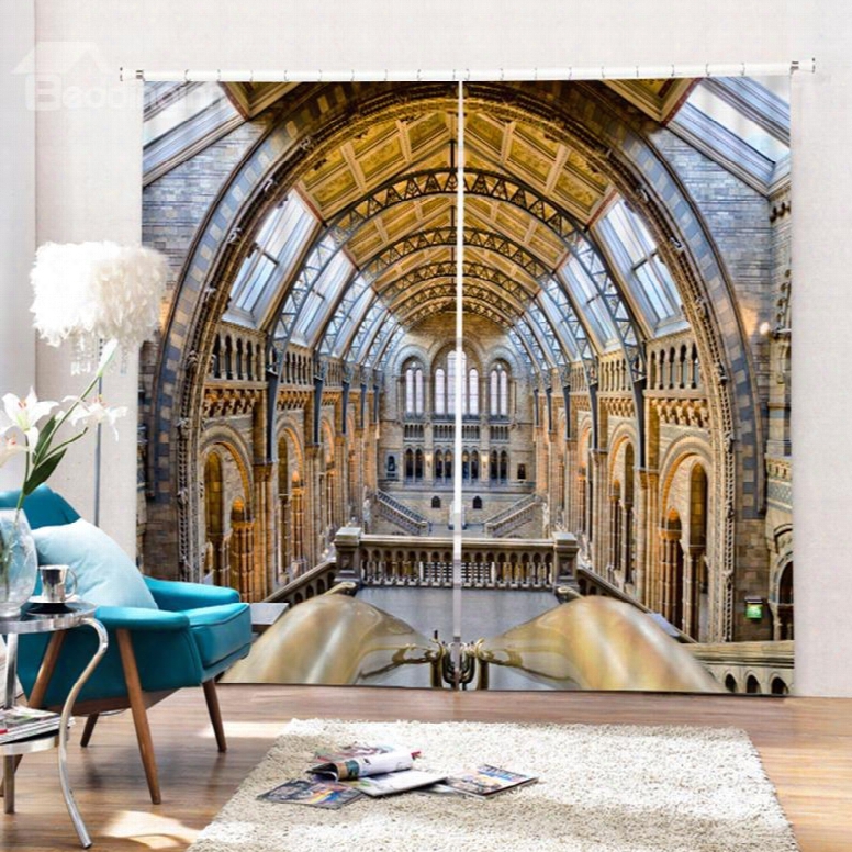 Spectacular Palace View 3d Printed Polyester Curtain