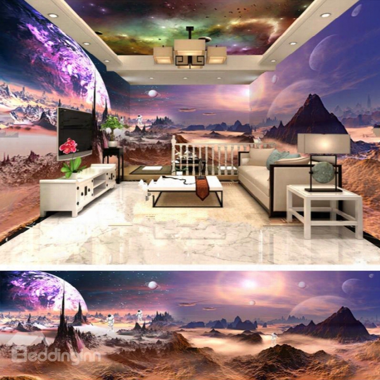 Stunning Creative Outer Space Scenery Pattern Design Combined 3d Ceiling And Wall Murals