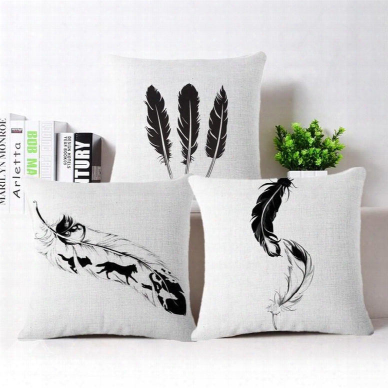 Stunning Feather Print Pp Cotton Square Throw Pillow