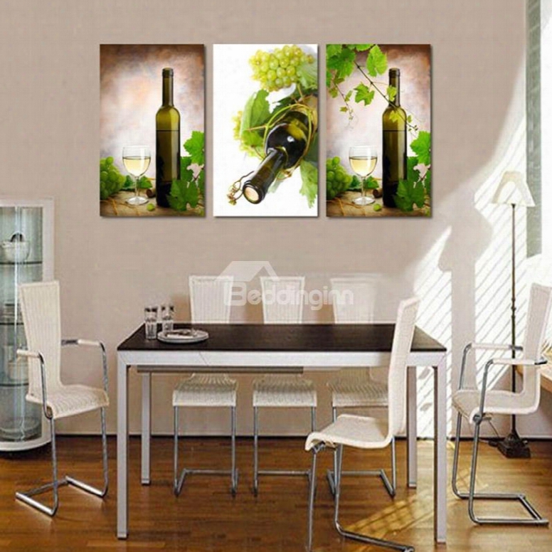 Stunning Grape And Wine Glasses Pattern 3 Panels Framed Wall Art Prints