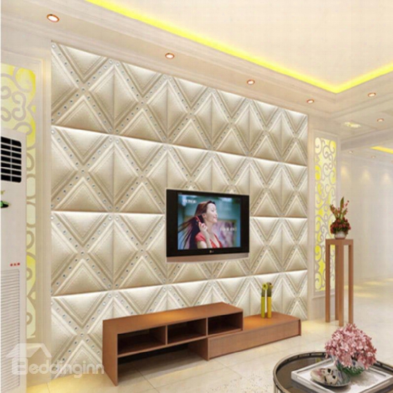 Stunning White Elegant Plaid Pattern Tv Background Decoration Wall Murals