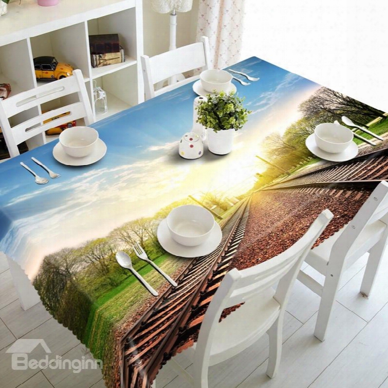 Sunshine Railway Scenery Pattern Design Washable 3d Tablecloth