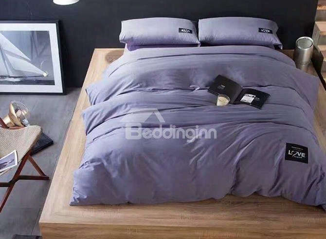 Super Soft Solid Color Purple 4-piece Cotton Duvet Cover Sets