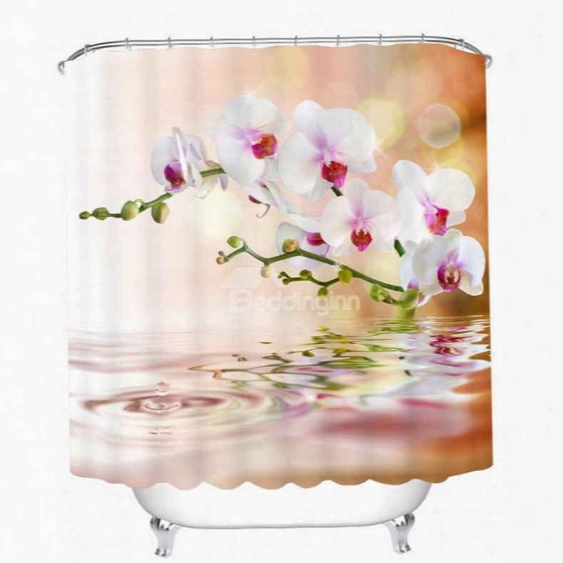 The Pink Flowers On The Water 3d Printed Bathroom Waterproof Shower Curtain