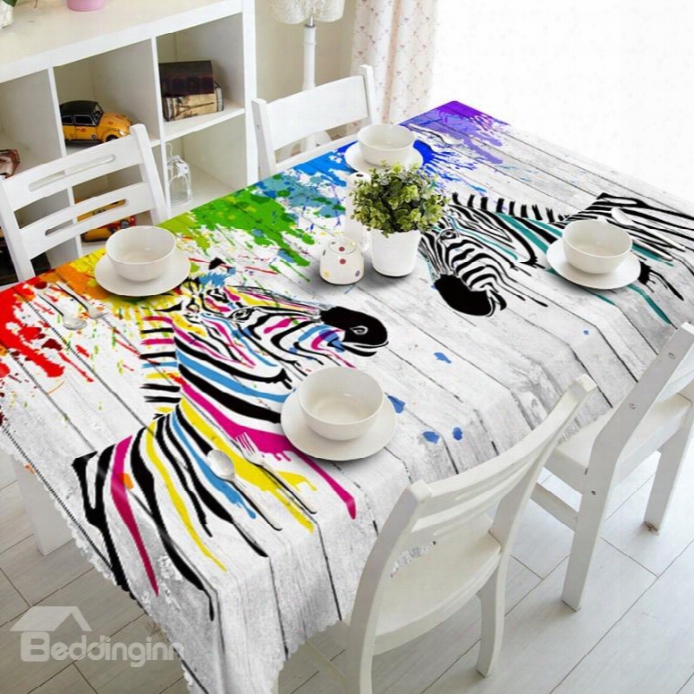 Two Co1orful Zebra Prints Design Polyester Fibre 3d Tablecloth