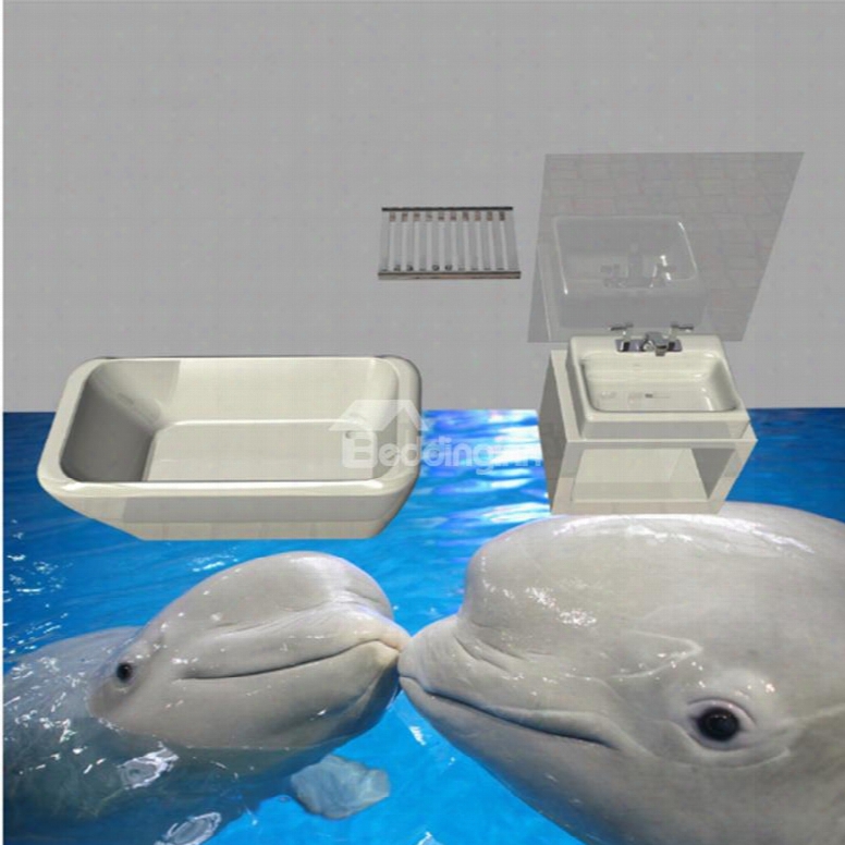 Two Lovely Cute Dolphins Playing In The Water Print Waterproof 3d Floor Murals