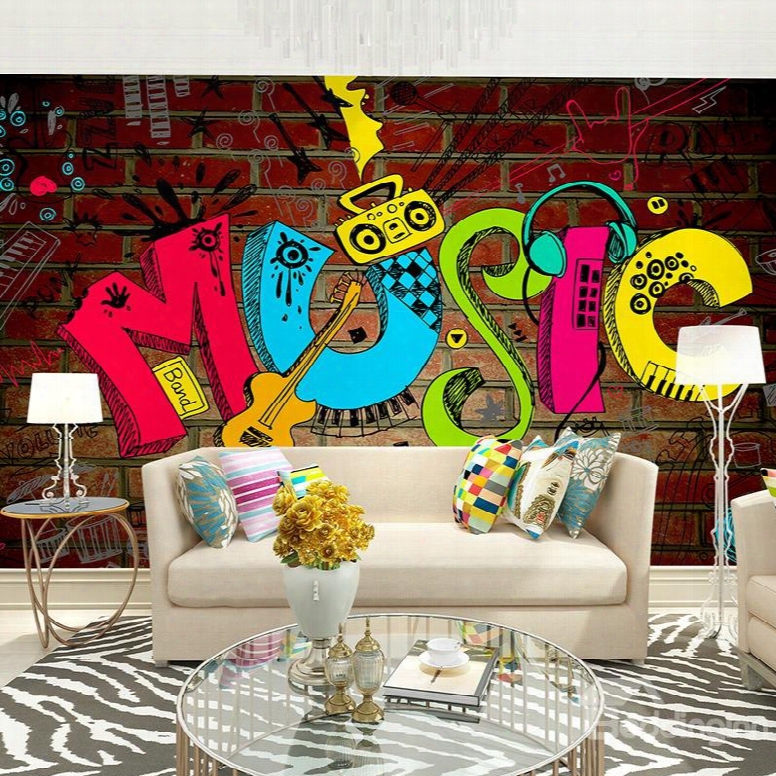 Unique Colorful Music Fashion Pattern Waterproof Decorative 3d Wall Murals