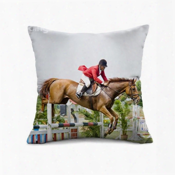 Unique Design Horse Racing Print Throw Pillow Case