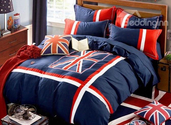 Unique England Flag Printed 4-piece Cotton Bedding Sets/duvet Cover