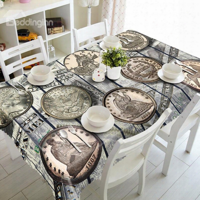 Vintage Style Coins Prints Design Home Decorative 3d Tablecloth