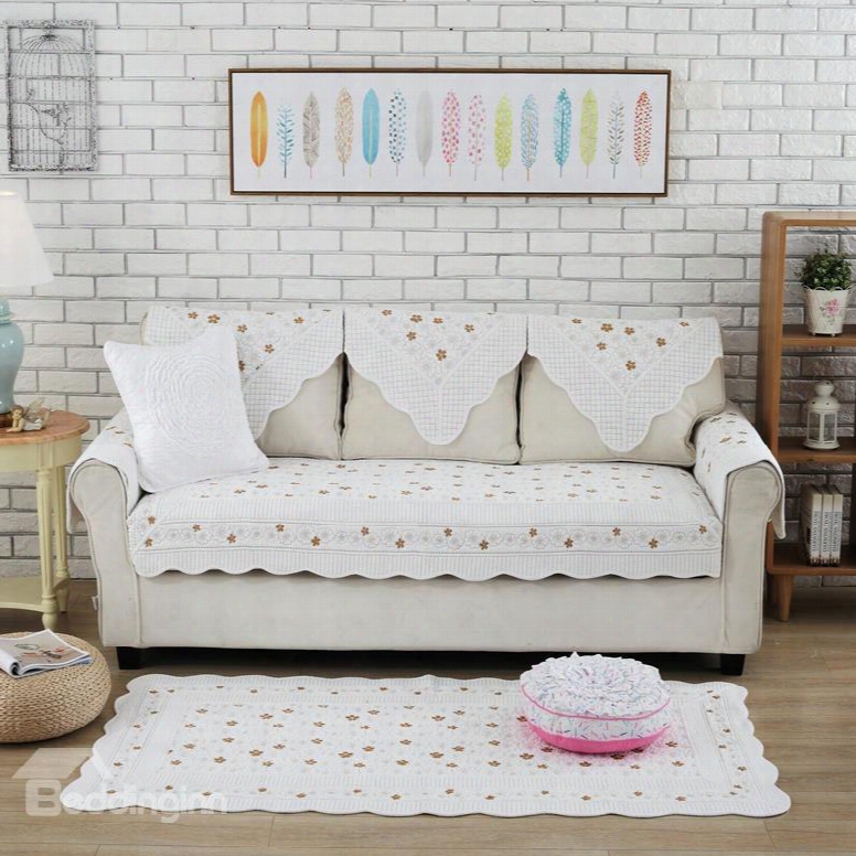 White Flowers Prints Design Slip Resistant Quilting Cushion Sofa Covers