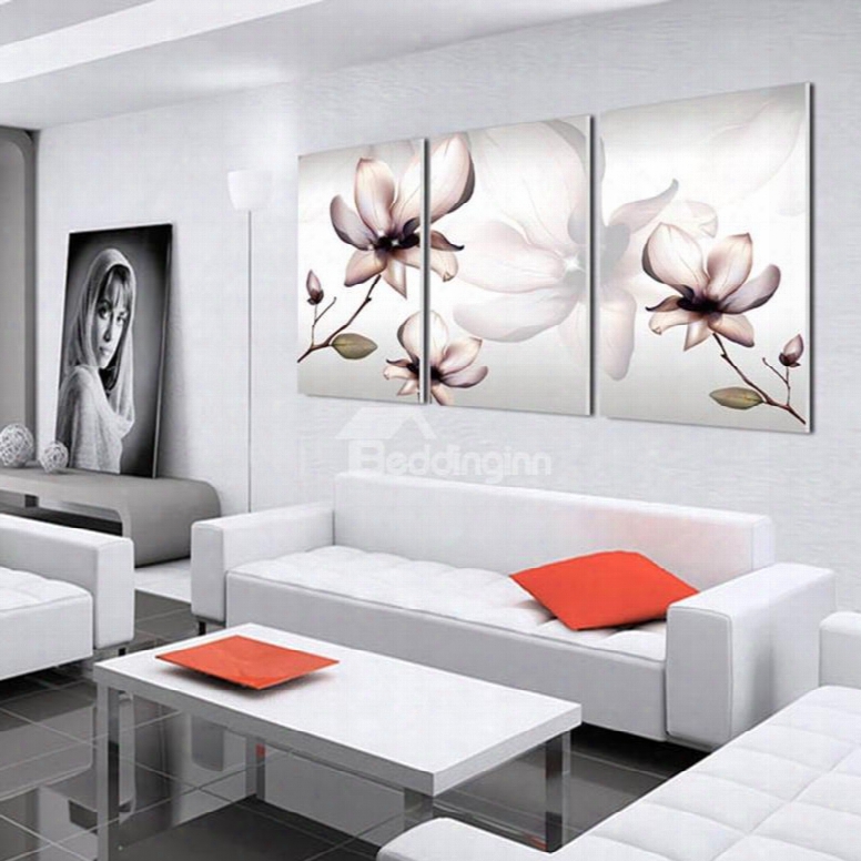 White Magnolia 3-piece Fabric Hanging Waterpdoof Framed Wall Prints