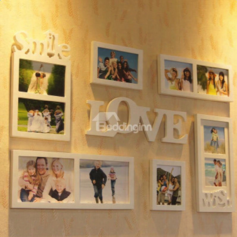 White Romantic Smile And Love 6 Pieces Home Decorative Wall Photo Frame