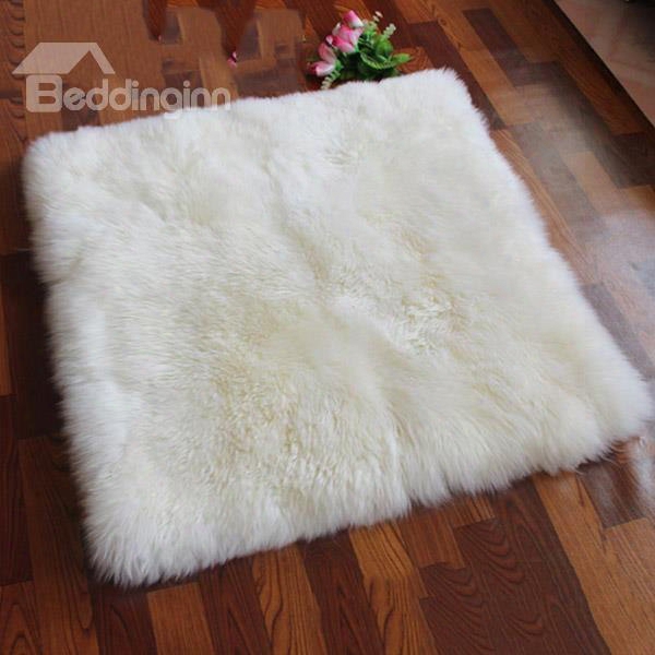 White Square Warm Wool Living Room Area Rug