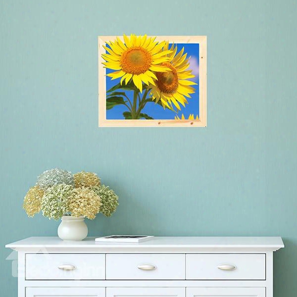 Wonderful Yellow Sunflower Removable Framed 3d Wall Sticker