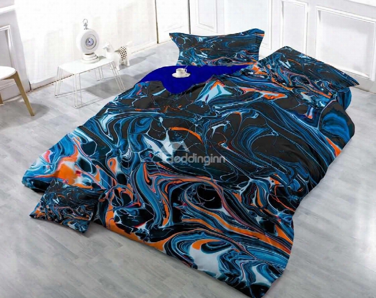 3d Abstract Lines Printed Deep Color Cotton 4-piece Bedding Sets/duvet Cover