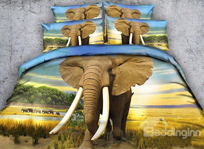 3d African Elephant Printed Cotton 4-piece Bedding Sets/duvet Covers