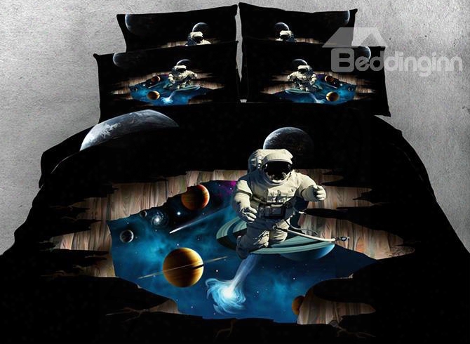 3d Astronaut And Outer Space Digital Printing 5-piece Tencel Comforter Sets