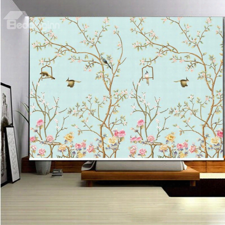 3d Beautiful Birds On The Blooming Trees Printed Natural Style Decoration Roller Shade