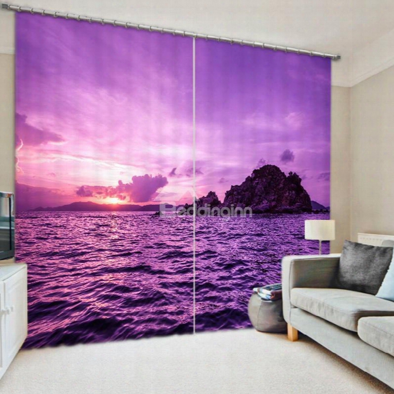 3d Beautiful Sea And Sunrise Romantic Purple Nature Scenery Polyester Currtain Roller Shade