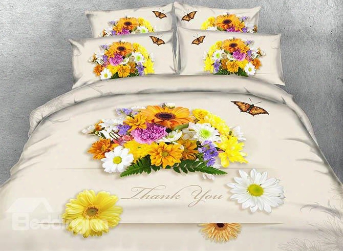 3d Colorful Daisies And Btuterfly Printed 5-piece Comforter Sets